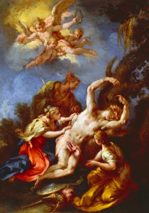 Aziz Sebastian, Kutsal Kadınların katıldığı, il Parmigianino olarak da bilinen Michele Rocca tarafından, tuval üzerine yağlıboya, 48x37 cm by Parmigianino