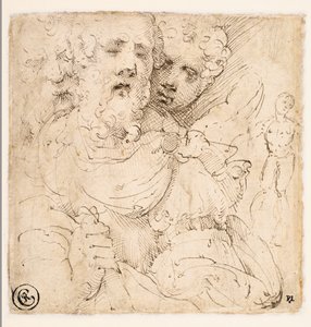 Yüzlerin incelenmesi ve ayakta duran bir figür (verso) by Parmigianino