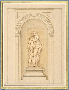 Daha sonraki bir mimari çerçeve ile çevrili iki figür ve bir aşk tanrısı by Parmigianino