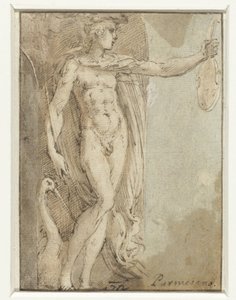 Bir keman ve bir ibis ile bir niş içinde duran Merkür by Parmigianino