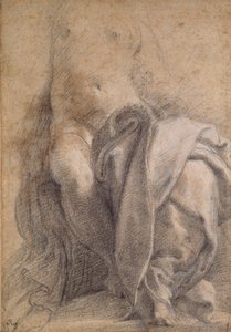 Perdelik Giyen Oturan Yarı Çıplak Kadın, 1520-1540 by Parmigianino