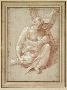 Bakire Yerde Oturmuş, Çocuğu Emdiriyor by Parmigianino