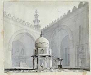 Sultan Hassan Camii Mahkemesi, Kahire Mısır. Pascal Coste (1787-1879) tarafından suluboya. Marsilya Belediye Kütüphanesi