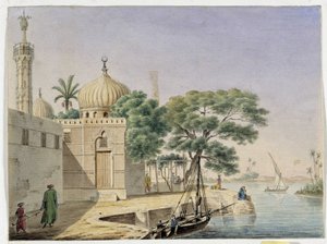 Su kenarındaki bir caminin görünümü. Mısır. Pascal Coste (1787-1879) Akdeniz Arkeoloji Müzesi, Marsilya çizimi