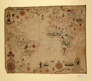 Atlantik Okyanusu ve komşu kıtaların bir portolan haritası by Pascoal Roiz