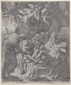 Meryem arkasında ağlayarak dururken, Mesih mezara yatırılıyor, 1600-30., 1600-30. by Pasquale Ottino