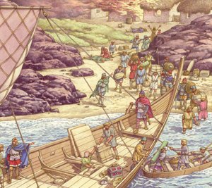 Bir Viking baskını (kağıt üzerine guaj)