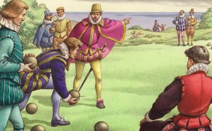 Sir Francis Drake İspanyol Armadası gelmeden önce kâse oynarken (kâğıt üzerine guaj)