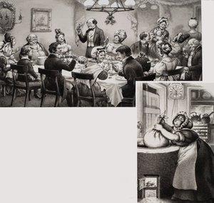 Viktorya Dönemi Yemek Masası (kağıt üzerine guaj)