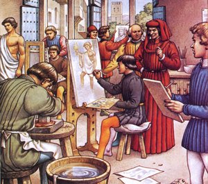 Lorenzo de Medici sanatçılar için kurduğu okulu ziyaret ediyor