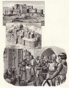 Krak des Chevaliers Kalesi (kağıt üzerine guaj)