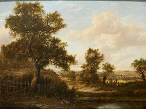 Ağaçlı Yol Üzerindeki Figürler (panel üzeri yağlı boya) by Patrick Nasmyth
