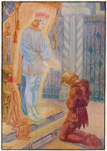 Robert dizlerinin üzerine çöktü (renkli litho) by Patten Wilson