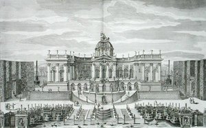 Johann August Corvinus (1683-1738) tarafından oyulmuş Princely Pleasure Palace and Gardens, Berlin