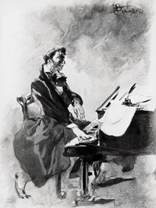 Besteci ve piyanist Frederic Chopin piyano çalıyor, Albert Besnard (1849-1934), suluboya by Paul Albert Besnard