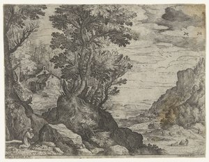 Dua eden keşiş ile dağ manzarası by Paul Bril