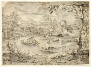 Ön planda balıkçı teknesi ile şehir manzarası by Paul Bril