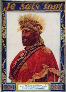 Etiyopya Negus portresi, Menelik II (1844-1913), Je Sais Tout dergisinden bir çizim, c.1900 by Paul Buffet