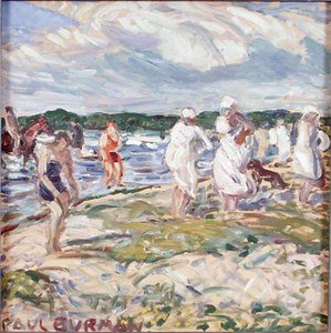 Pelgurand Sahilinde Yüzücüler (kontrplak üzerine yağ) by Paul Burman