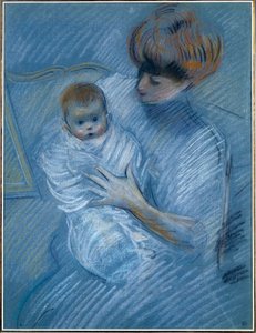 Annelik. Paul Helleu (1859-1927), 20. yüzyıl çizimi. Çocuğuyla birlikte bir annenin portresi. Bayonne, Musee Bonnat by Paul Cesar Helleu