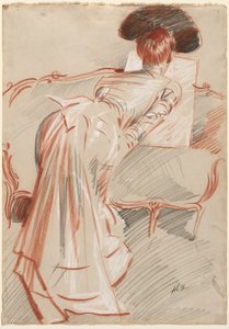 Bir Çizime Bakan Kadın (Muhtemelen Madam Alice Hellu) by Paul Cesar Helleu