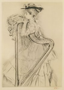 Arplı kadın (kuru nokta) by Paul Cesar Helleu