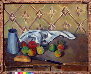 Meyve, havlu, ekmek ve süt kutusu Tablo Paul Cezanne (1839-1906) 1880 Güneş. 0,6x0,73 m Paris, Musee de l
