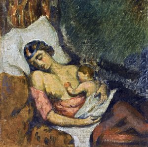 Hortense allaitant Paul - Çocuğunu emziren kadın par Cezanne, Paul (1839-1906), ca 1872 - Tuval üzerine yağlıboya, 23,2x23,2 - Özel Koleksiyon by Paul Cézanne
