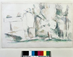 Ağaçların arasından ev. Paul Cezanne