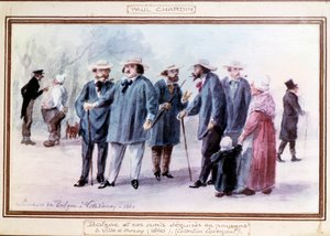 Fransız yazar Honore de Balzac (1799-1850) ve arkadaşları, 1840 yılında Avray kasabasında köylü kılığına girerler. Paul Chardin (1833-?) by Paul Chardin