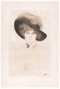 Şapkalı bilinmeyen bir kadının portresi by Paul César Helleu (signed by artist)