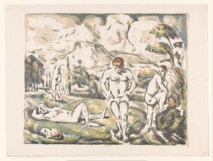 Tepelik bir manzarada yıkanan erkekler Les Grands Baigneurs Baigneurs ve repolar by Paul Cézanne