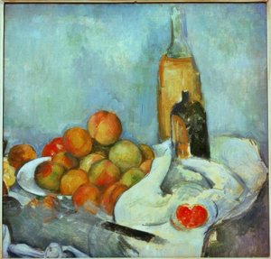 Şişeler ve şeftaliler by Paul Cézanne