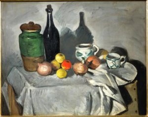 Natürmort (meyveler ve yemekler) by Paul Cézanne