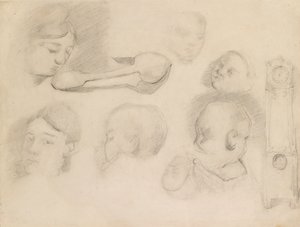 Bir Çocuğun Başı, Bir Kadının Başı, Bir Kaşık ve Bir Uzun Çanta Saati Çalışmaları, c1872 by Paul Cézanne