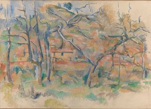 Ağaçlar ve Evler, Provence, c.1885 (tuval üzerine yağlı boya) by Paul Cézanne