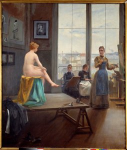 Genç Kız Atölyesi Genç kadın ressamlar için model pozları. Paul Duthoit tarafından yapılan resim (1858-?