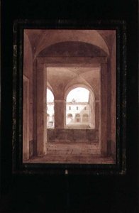 Çeşmeli Bir Manastırın Görünümü (kağıt üzerine sepya suluboya) by Paul Emile Detouche