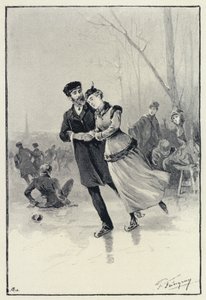 Anna Karenina için illüstrasyon: Levin ve Kitty buzun üzerinde (lito)