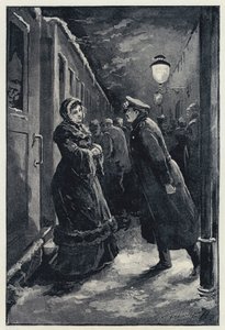 Anna Karenina için illüstrasyon: Vronsky istasyonda Anna ile karşılaşır (litho)