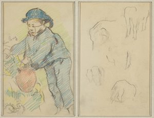 Sürahili Bir Breton Çocuk; Beş Hayvan Formu [verso] by Paul Gauguin