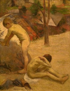 breton erkekleri banyo by Paul Gauguin