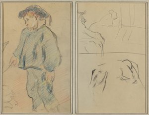 Breton Boy Geese Kazlar; İnekler ve Çıkıntıya Yaslanmış Bir Figür [versso] by Paul Gauguin