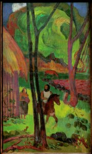 Kulübenin önünde atlı by Paul Gauguin