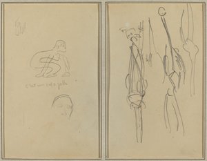 Çömelmiş Maymun ve Adamın Başı; Kemikler ve Kaslar [verso] by Paul Gauguin