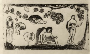 Kadınlar, hayvanlar ve yapraklar by Paul Gauguin