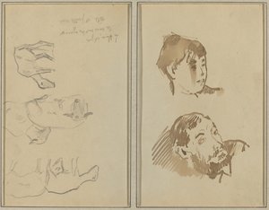 Beş Koyun; Bir Kadının Başı ve Sakallı Bir Adamın Başı [rekto] by Paul Gauguin