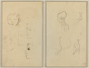 Beş Kafa Çalışması; El ve Ayak Çalışmaları Olan Profildeki Bir Çocuk [verso] by Paul Gauguin