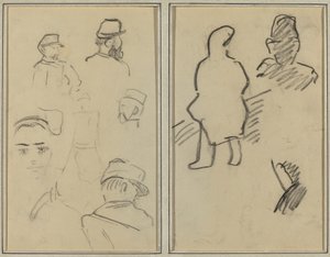 Askerler ve Bir Kadının Yüzü Üzerine Beş Çalışma; İki Figür [rekto] by Paul Gauguin