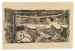 Geç Ahşap Blok Baskılar Süitinden Tahiti Kulübesinin İçi by Paul Gauguin
